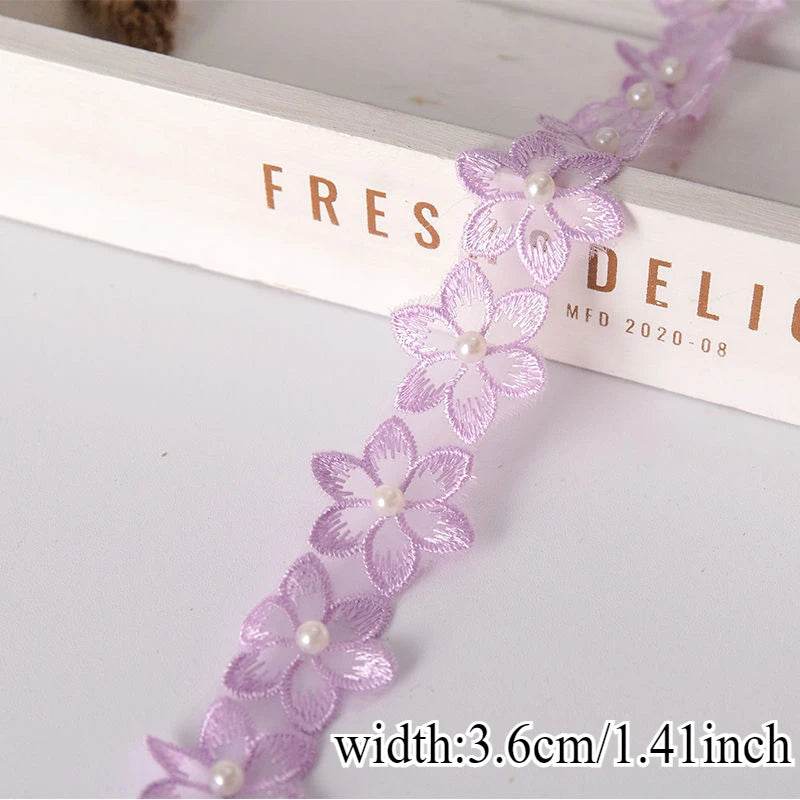 Stunning! Flower - pearl beaded lace ribbon with beaded fringe. Ideal for handmade dresses, adding unique charm. - P12 Hub Europe