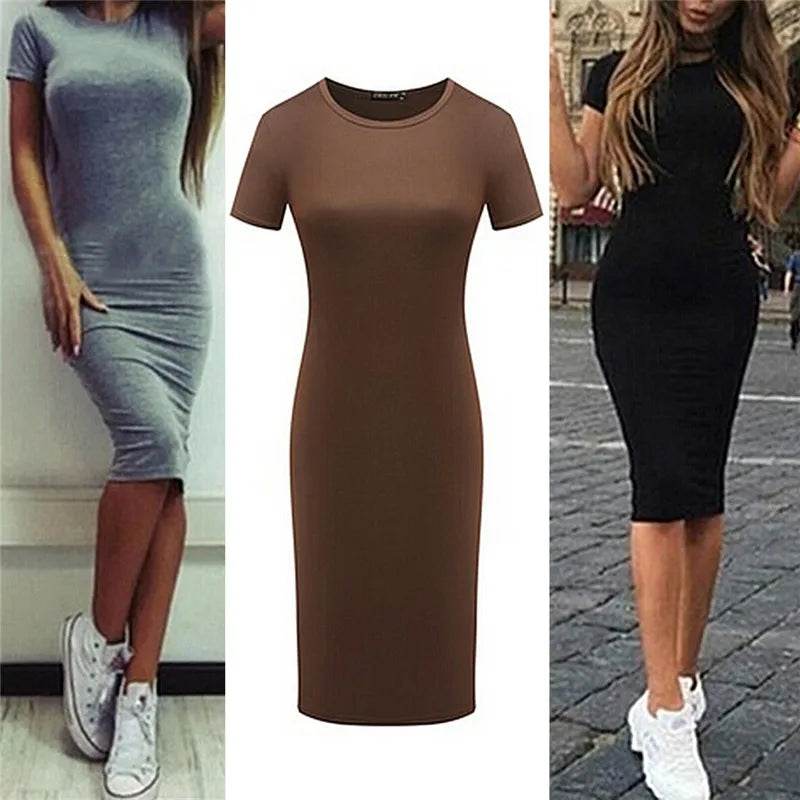 Knee-Length Skinny Dress Summer Bodycon & Beach - P12 Hub Europe