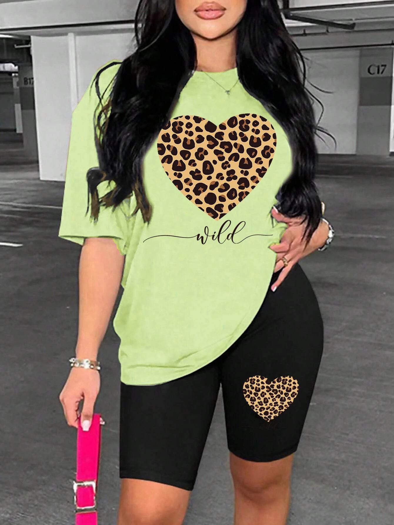 Leopard Heart Cartoon Shorts Set - P12 Hub Europe
