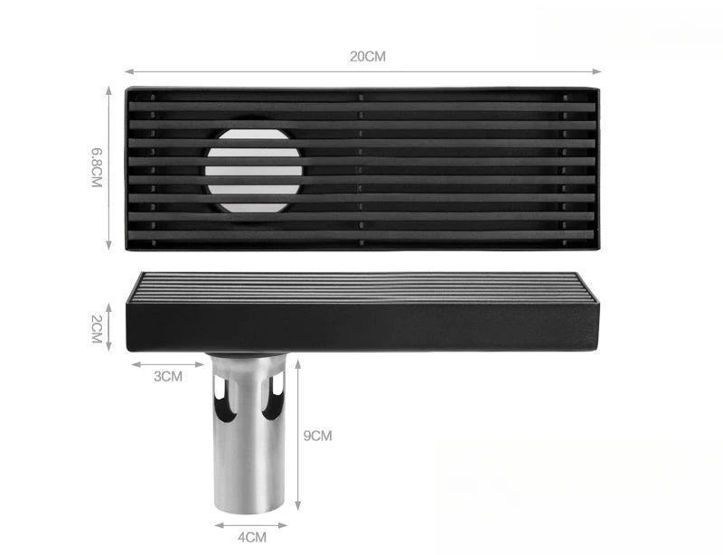 Long black floor drain stainless steel extended floor drain shower room outdoor large displacement drainage long