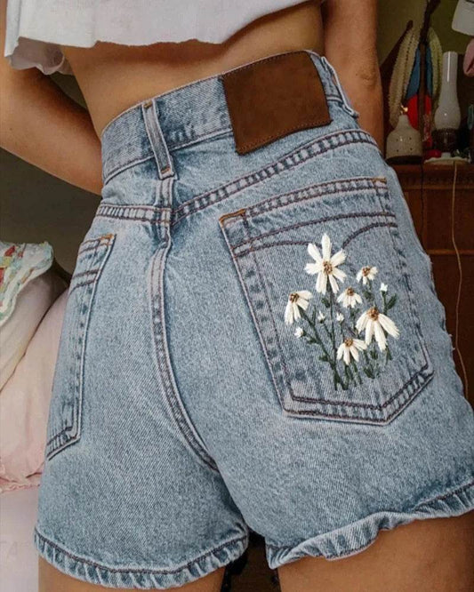 Floral Embroidered High Waist Shorts - P12 Hub Europe
