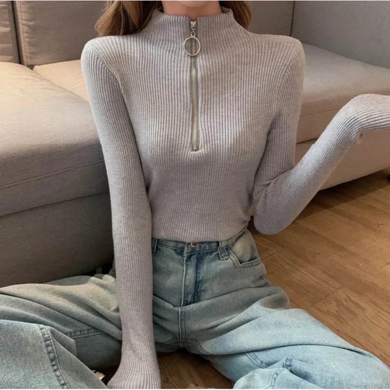 Women's Zipper Half-Neck Sweater - P12 Hub Europe