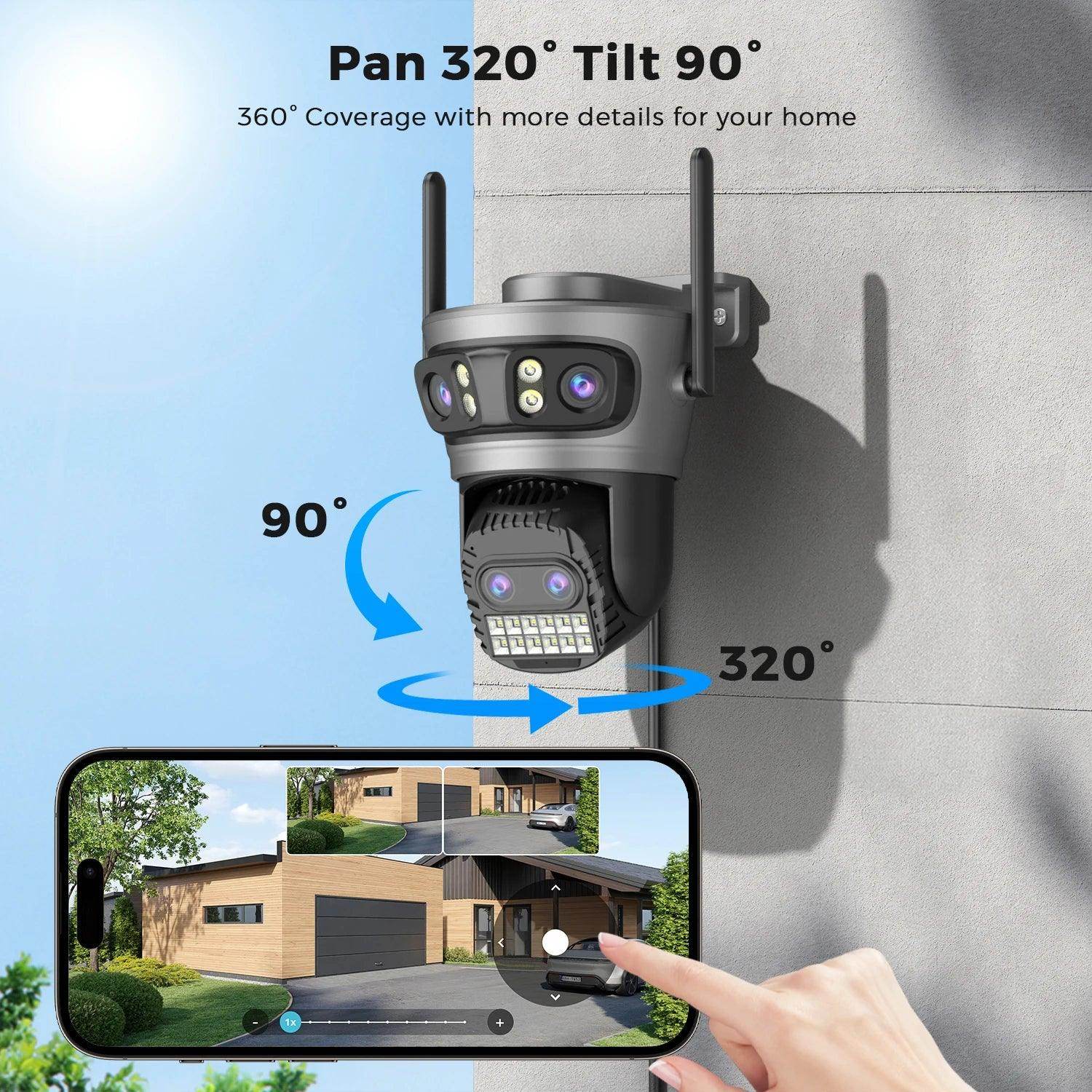 Outdoor Camera 20MP/15MP 4-Lens 10X Zoom, AI Track, Color Night - P12 Hub Europe