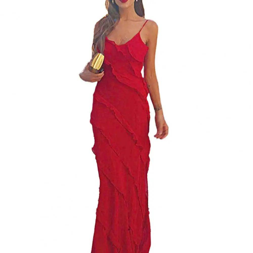 Elegant V Neck Maxi Dress Backless Split Hem Party Gown - P12 Hub Europe