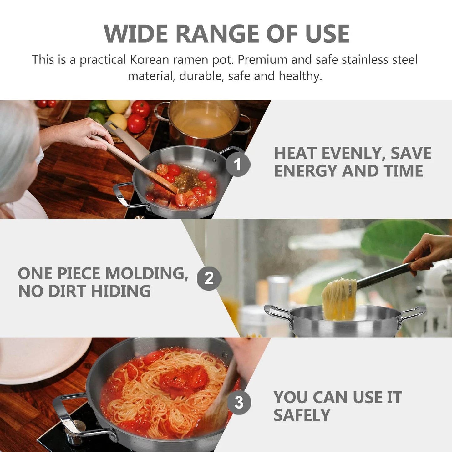 Stainless Steel Soup Pot Korean Ramen Pot Seafood Food Stew Cooking Noodle Pot Wok Kitchen Tool Egg Maker Oatmeal Cooker Gas - P12 Hub Europe