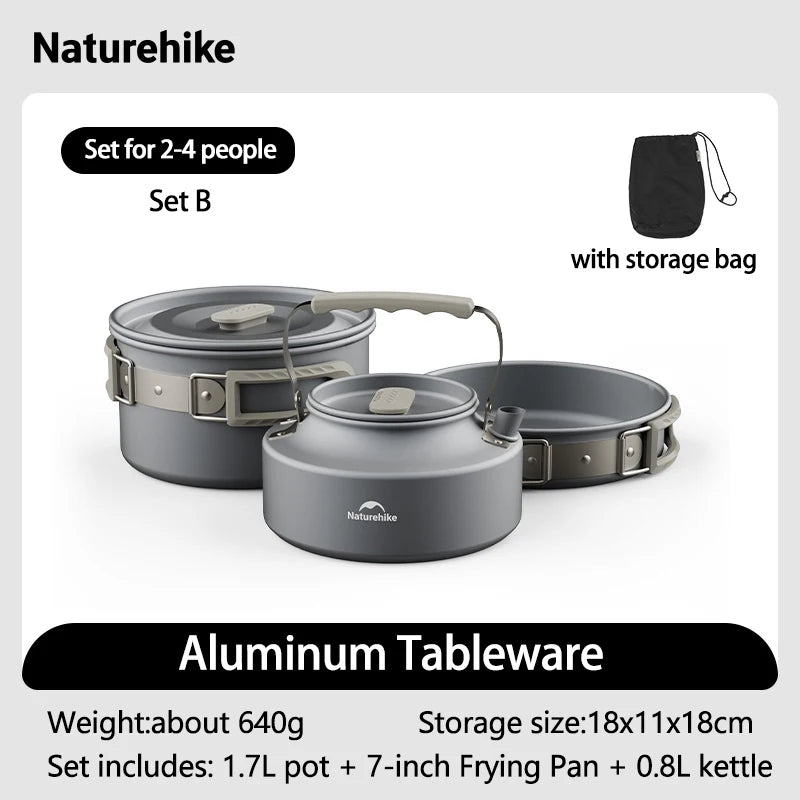 Naturehike Camping Cookware Outdoor Cooking Ultralight Aluminum Pot Kettle Tablewear Set Cool Camping Gear Kitchen Accessories