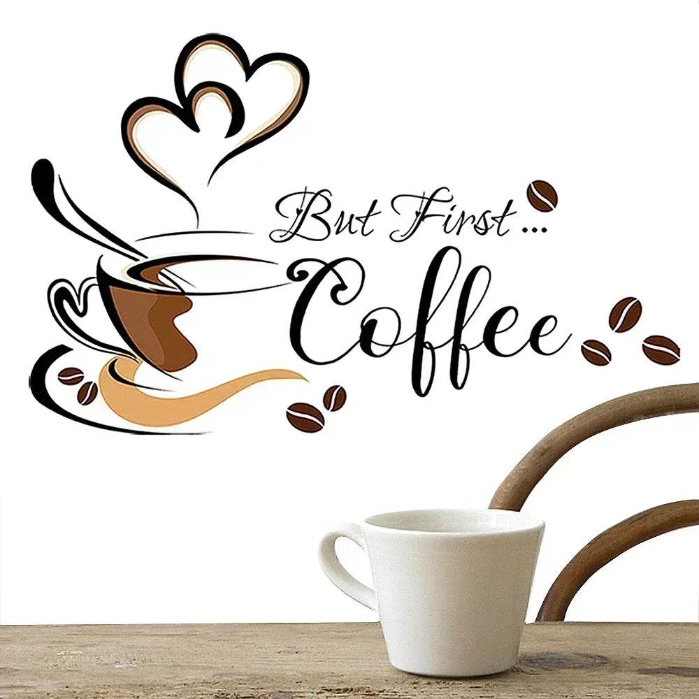 Coffee Cup Pattern Wall Stickers DIY Cafe Restaurant Living Room Home Decoration Self-adhesive Hand Carved Kitchen Wallpaper - P12 Hub Europe