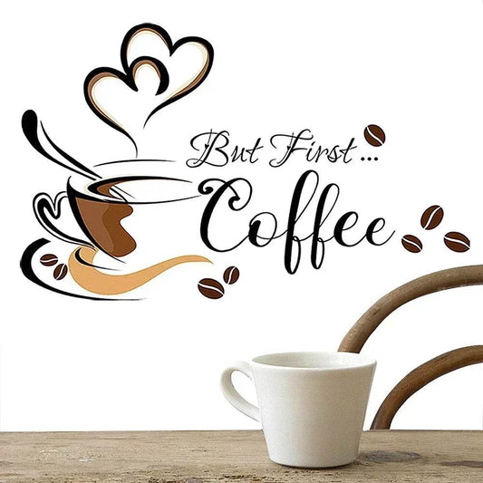 Coffee Cup Pattern Wall Stickers DIY Cafe Restaurant Living Room Home Decoration Self-adhesive Hand Carved Kitchen Wallpaper - P12 Hub Europe