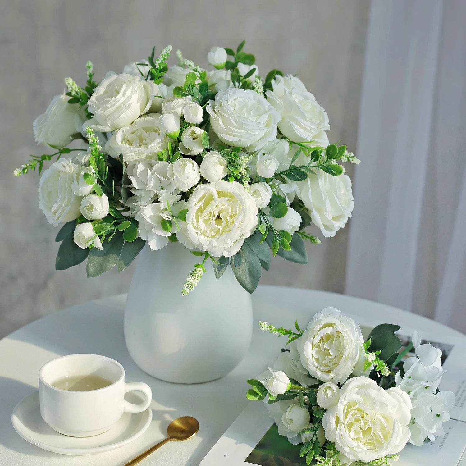 1PC Artificial Flowers Wedding Home Bedroom Decoration Bridal Bouquet Garden Fake Silk Peony Hydrangeas Vase for Board Outdoors - P12 Hub Europe