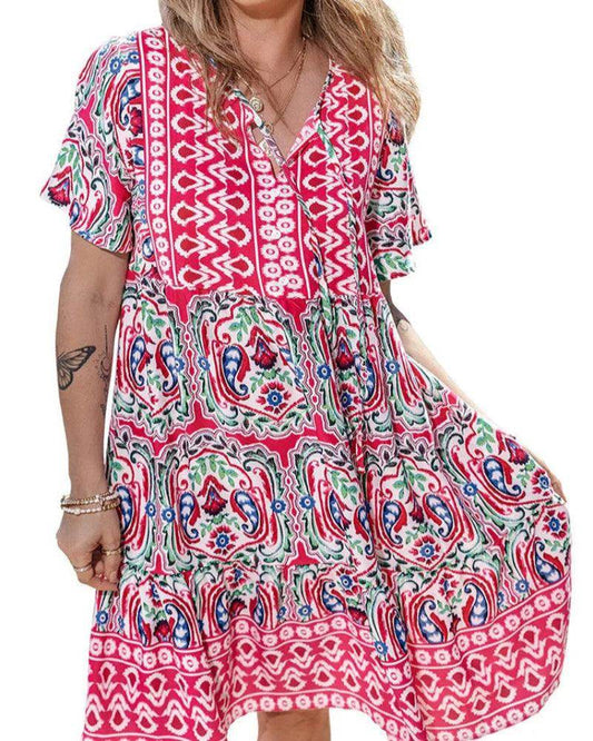 Floral Mini Dress Elegant V-Neck Retro - P12 Hub Europe
