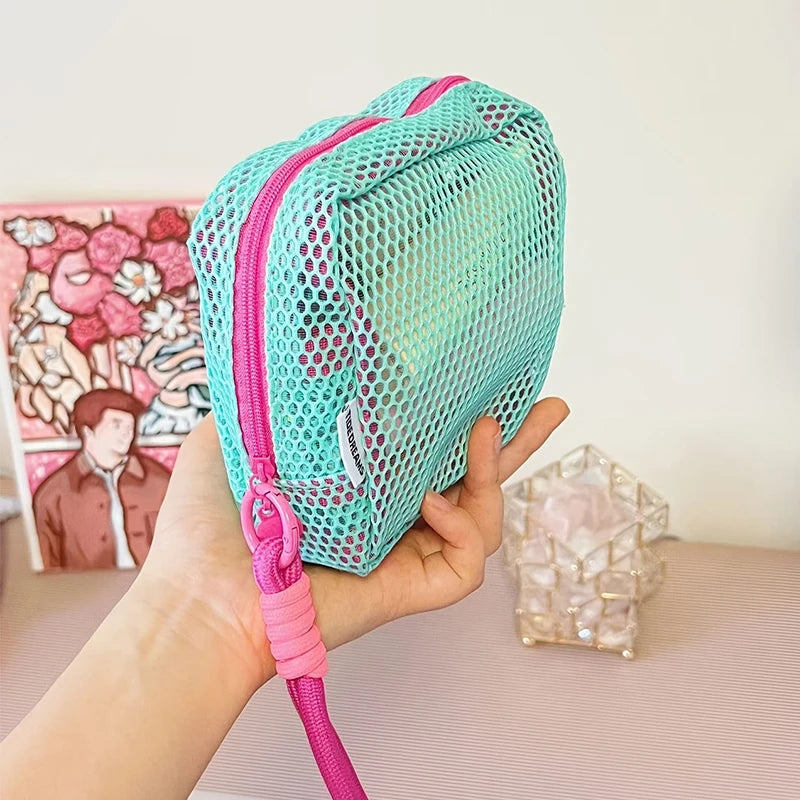 Stylish Lightweight Mesh Cosmetic Bag, Portable Square Cosmetic Storage Bag with Zipper, Multi-purpose Sundries Storage Bag