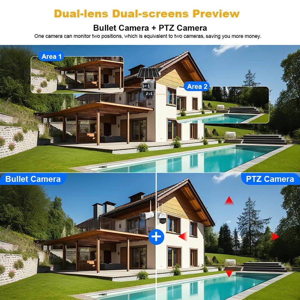 Outdoor Camera 4G Solar Dual Lens 8MP, PIR Detect, Color Night - P12 Hub Europe