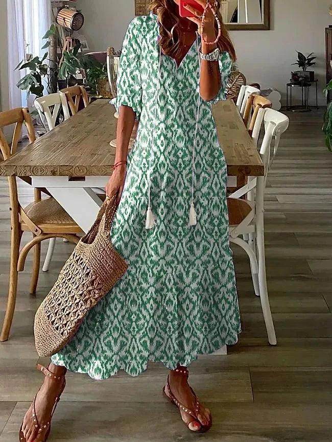 V-Neck Long Dress Casual Sweet Loose - P12 Hub Europe