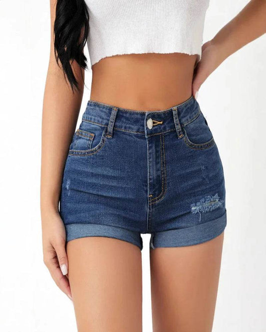 Women's Ripped High-Waist Denim Shorts - P12 Hub Europe