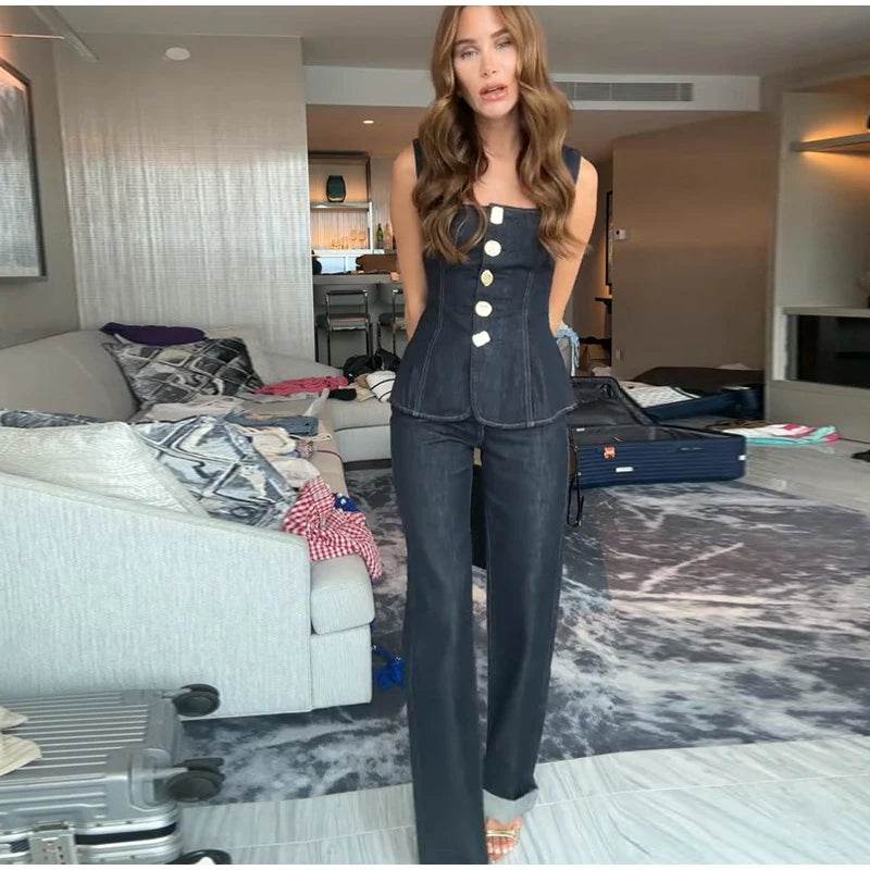 Vintage Denim Crop Top Set - P12 Hub Europe