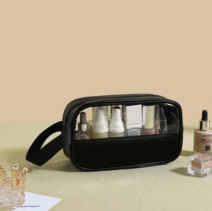 Personalized Embroidery Stitching Cosmetic Bag PVC Translucent Large-Capacity Bath Bag PU Waterproof Portable Travel Storage Bag