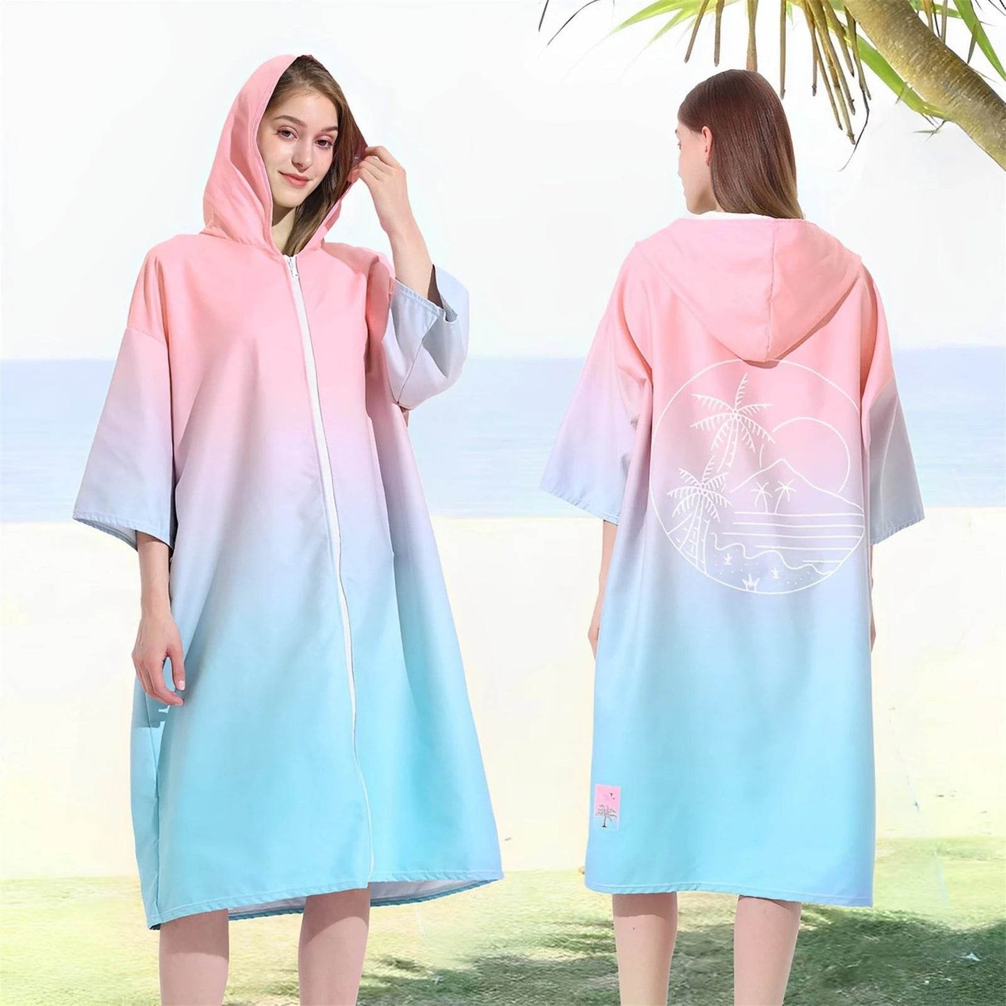 Changing Robe with Hood Microfiber Towel Poncho with Zipper Short Sleeve Surf Poncho Quick Dry Oversized Changing Towel Robe New - P12 Hub Europe