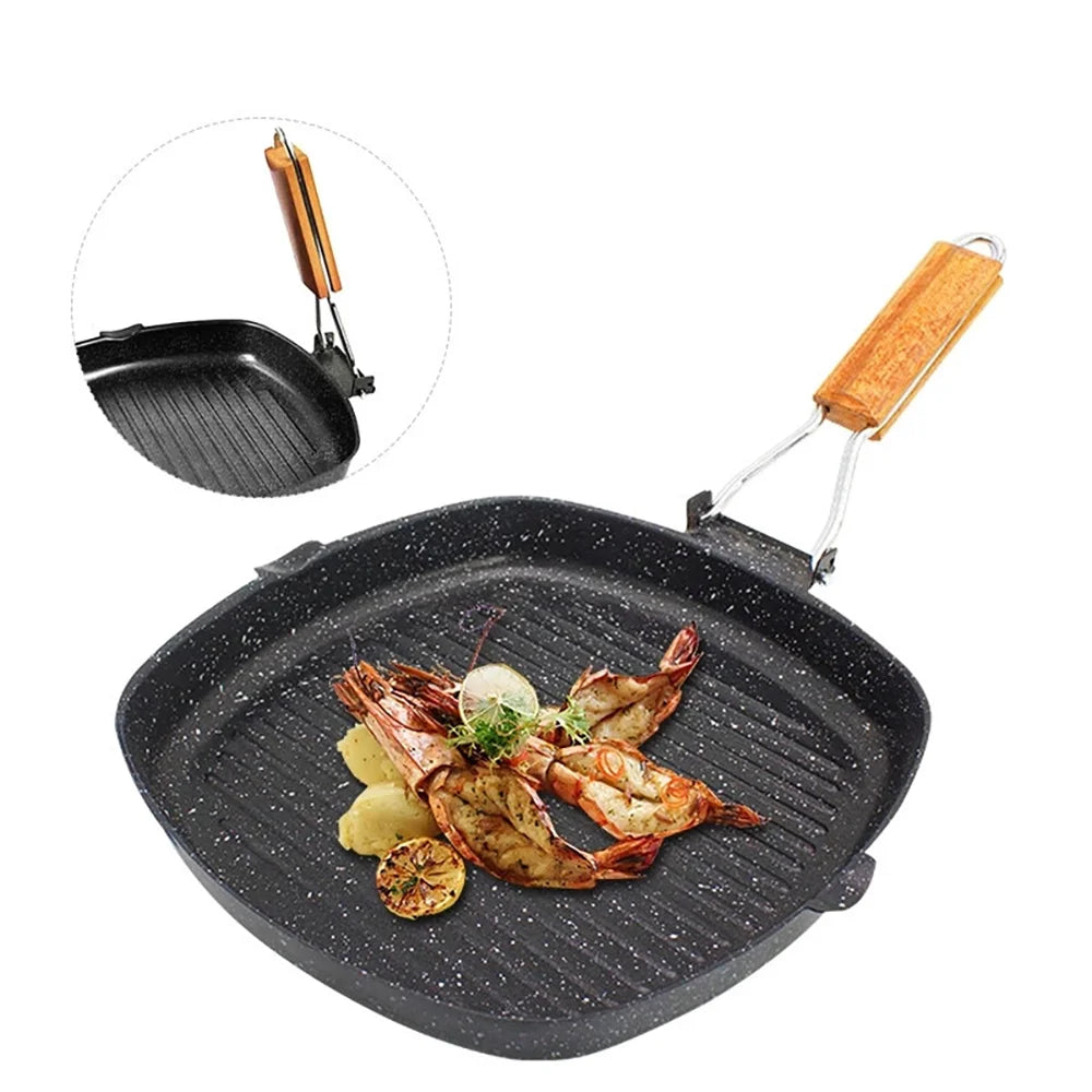 Camping Cookware Frying Pan Durable Non-Stick Grilling Pan with Folding Handle Portable Outdoor Hiking Picnic Cooking Equipment