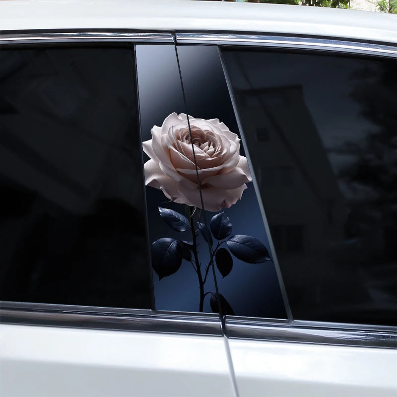 2pcs Flame Rose Car Door Pillar Decal Custom Car B-Pillar Sticker Vinyl Waterproof Flower Sticker Covering Scratched Car Sticker
