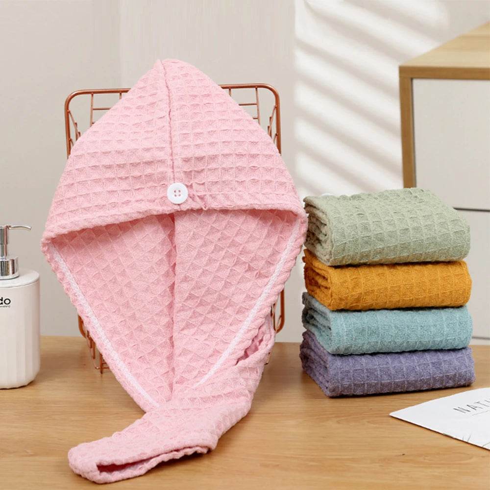 Waffle Drying Hair Towel for All Hair Style Microfiber Super Absorbent Quick Drying Hair Turban Reduce Frizz And Hair Damage - P12 Hub Europe