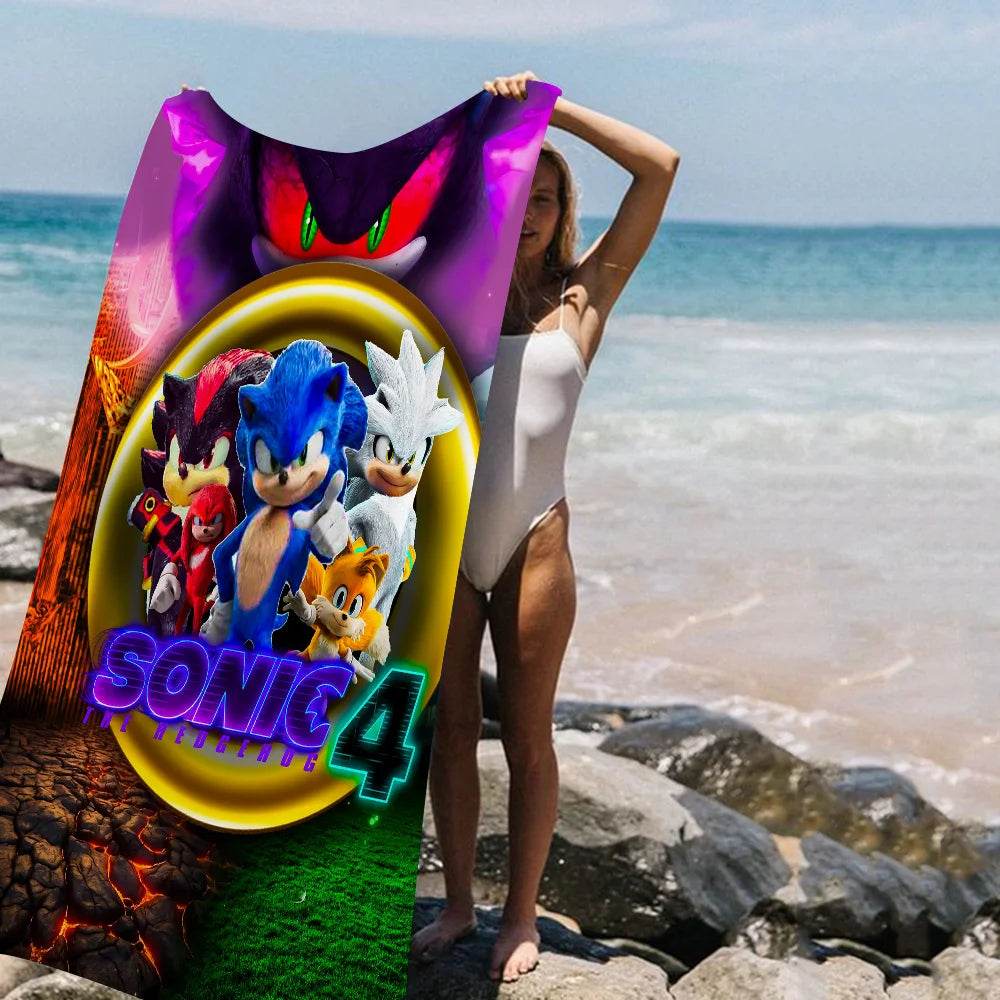 Cartoon S-Sonic Anime Beach Swimming Towel Soft Absorbent Washcloth Children's Gifts For Kids Travel Camping Gym - P12 Hub Europe