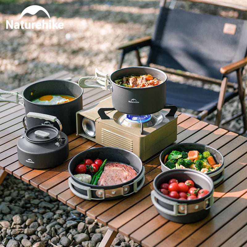 Naturehike Camping Pot Set 4-7 Persons Aluminum Alloy Cookware Pot Set Portable Outdoor Picnic Tableware Camping Cookware Kit