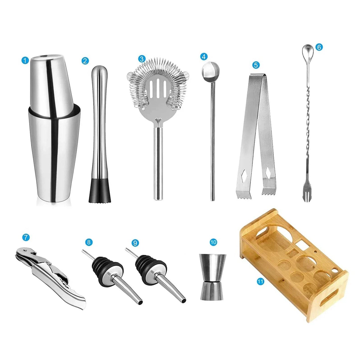 1/3/6/9/11pcs Cocktail Shaker Set Stainless Steel Bartender Kit Cocktail Mixer Wine Martini Boston Shaker Party Bar Tools - P12 Hub Europe