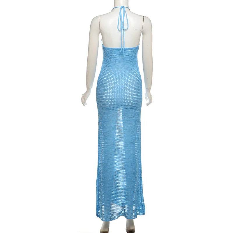 Women’s Beach Dresses Sexy Backless Knitted Long Dress Star Crochet Maxi Dresses 2024 Summer Women Beach Wear - P12 Hub Europe