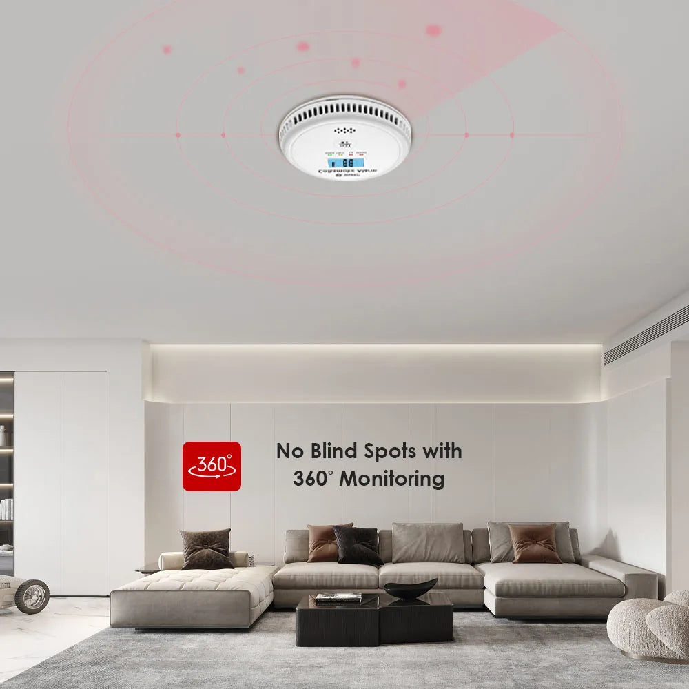DFA 2 in 1 Standalone Smart Co & Smoke Detector Alarm Carbon Monoxide Parlor Room Kitchen Shop Fire 85 dB Sound Sensor Alert