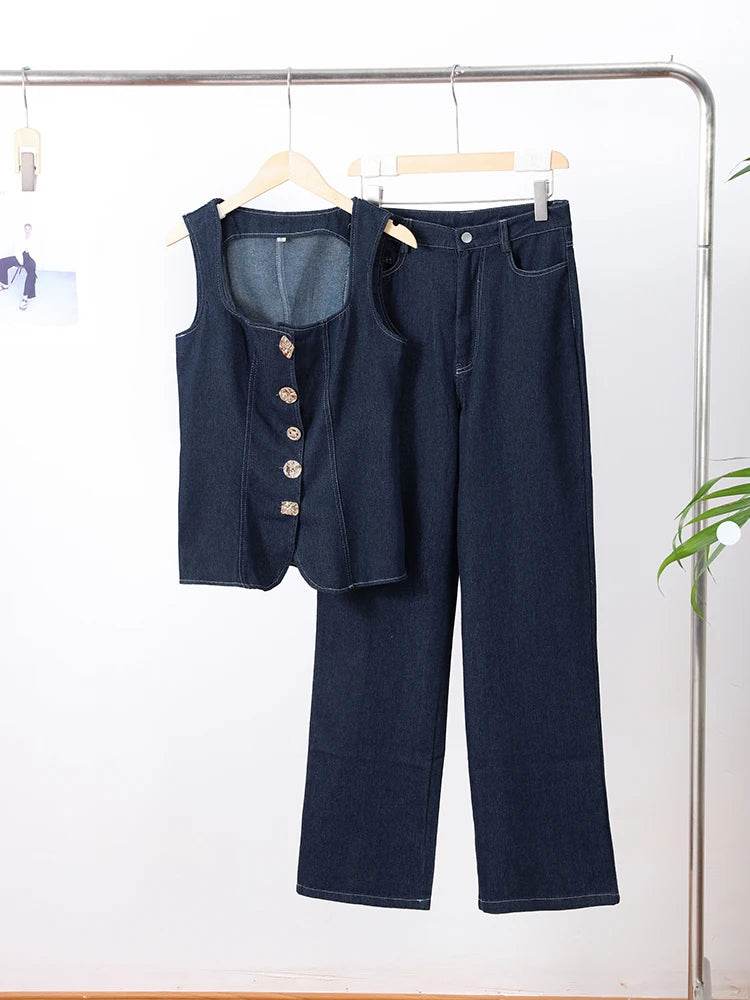 Vintage Denim Crop Top Set - P12 Hub Europe