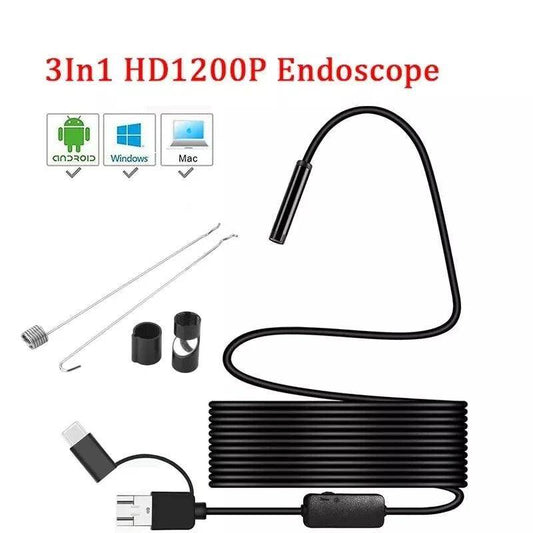 USB Endoscope 8mm 1200P 8 LED, IP67, 1-10M Cable, Android/PC - P12 Hub Europe