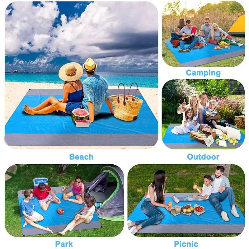 2x2.1m Waterproof Pocket Beach Mat Blanket Folding Camping Mattress Portable Lightweight Mat Outdoor Picnic Mat Sand Beach Towel - P12 Hub Europe