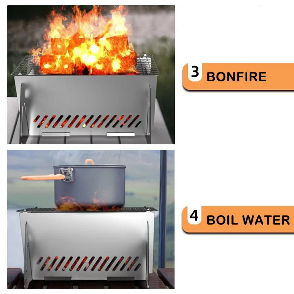 Steel Incinerator Grill BBQ Charcoal Stove Outdoor Picnic Portable Folding Stove Camping Equipment Kitchen Supplies