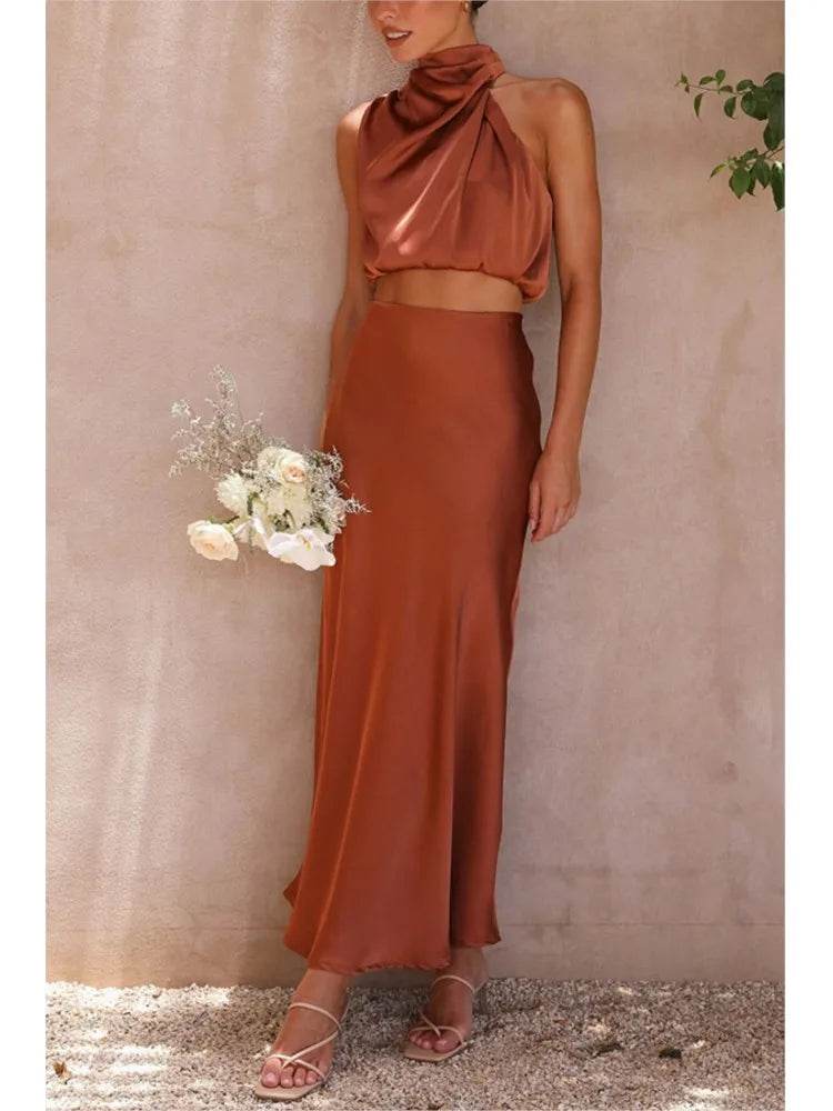 Women Satin Off-Shoulder Skirt Set - P12 Hub Europe