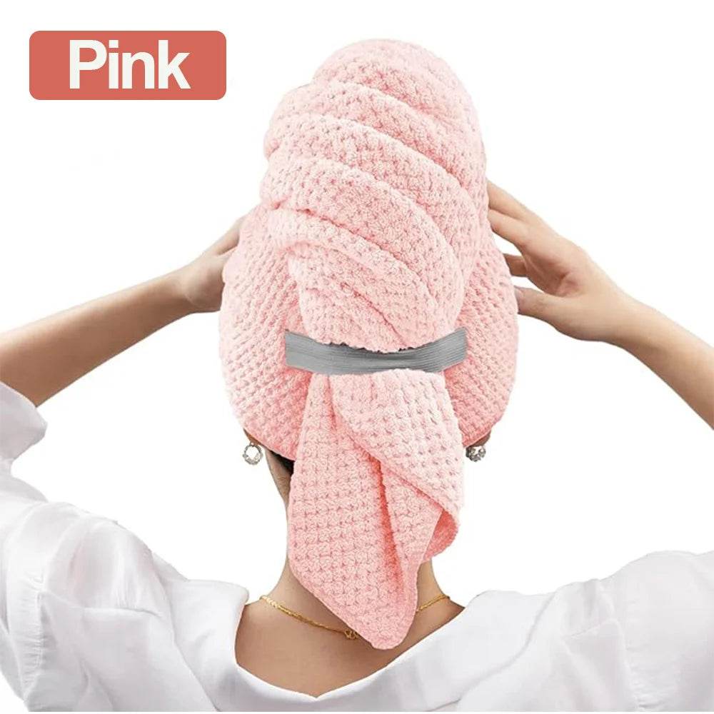 Microfiber Hair Towel Extra Large Wrap Quick Dry Hair Towel Wrap With Elastic Band , Ultra Absorbent Soft Hair Towel Wrap Turban - P12 Hub Europe