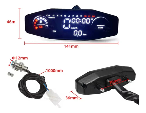 Universal Motorcycle LED Waterproof Digital Tachometer Dashboard Instrument with Turn Signal Fuel Gauge Y Bracket