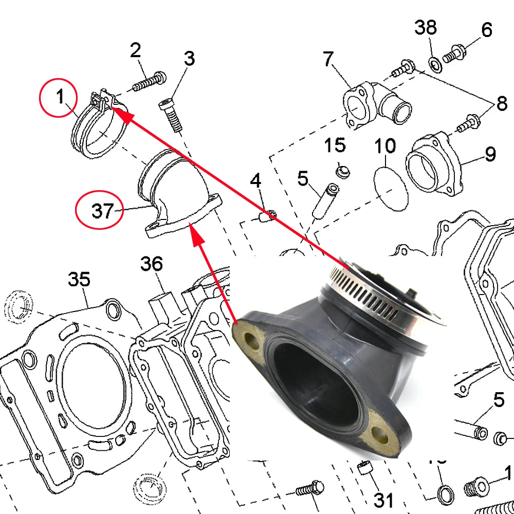 Carburetor Adapter Intake Manifold Boot For Polaris Ranger 500 04-09,  400 10-14, Sportsman 335 400 450 500 Ref.OEM 3084879