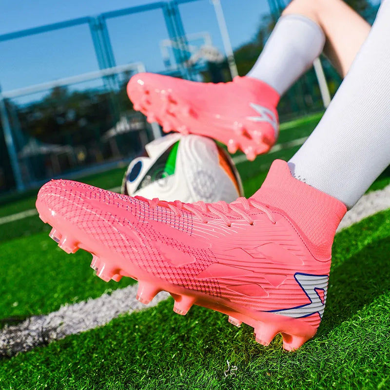 2025 Pink Football Boots Men Lawn Long Spike Men’s Soccer Shoes Society Plus Size 47 Outdoor Sports Soccer Boot For Men Trainers