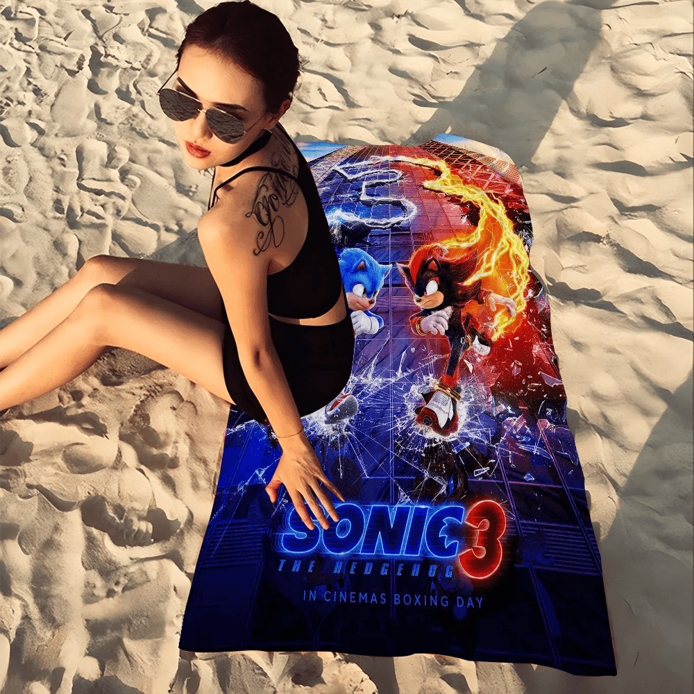 Cartoon S-Sonic Anime Beach Swimming Towel Soft Absorbent Washcloth Children's Gifts For Kids Travel Camping Gym - P12 Hub Europe