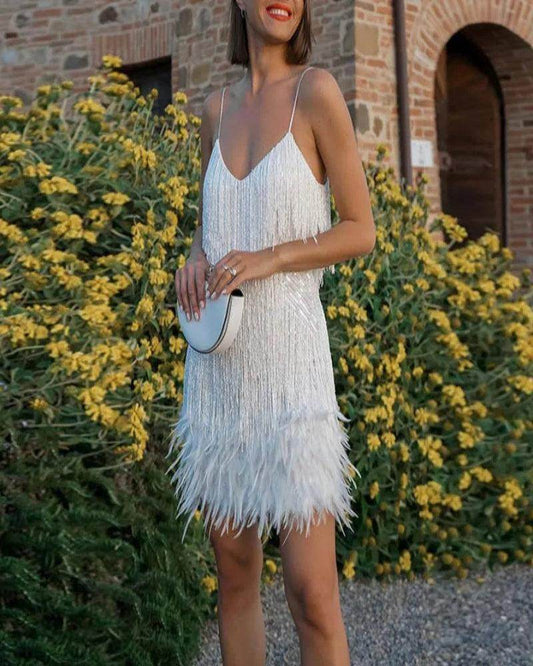 Sequin Tassel Mini Dress Spaghetti Strap Party - P12 Hub Europe