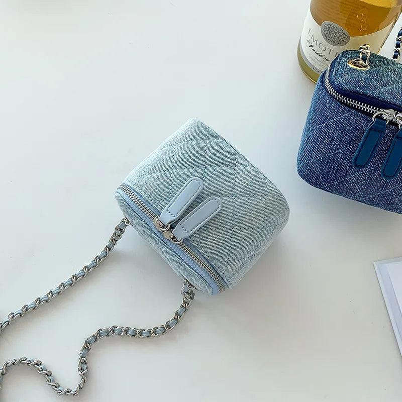 Denim Shoulder Bags For Women Niche Design Fashion Crossbody Bags Fragrant Box Simple Chain Phone Purse