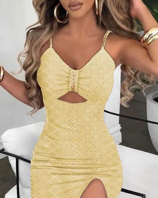 Eyelet Embroidery Chain Strap Maxi Dress - Spring Summer Style - P12 Hub Europe