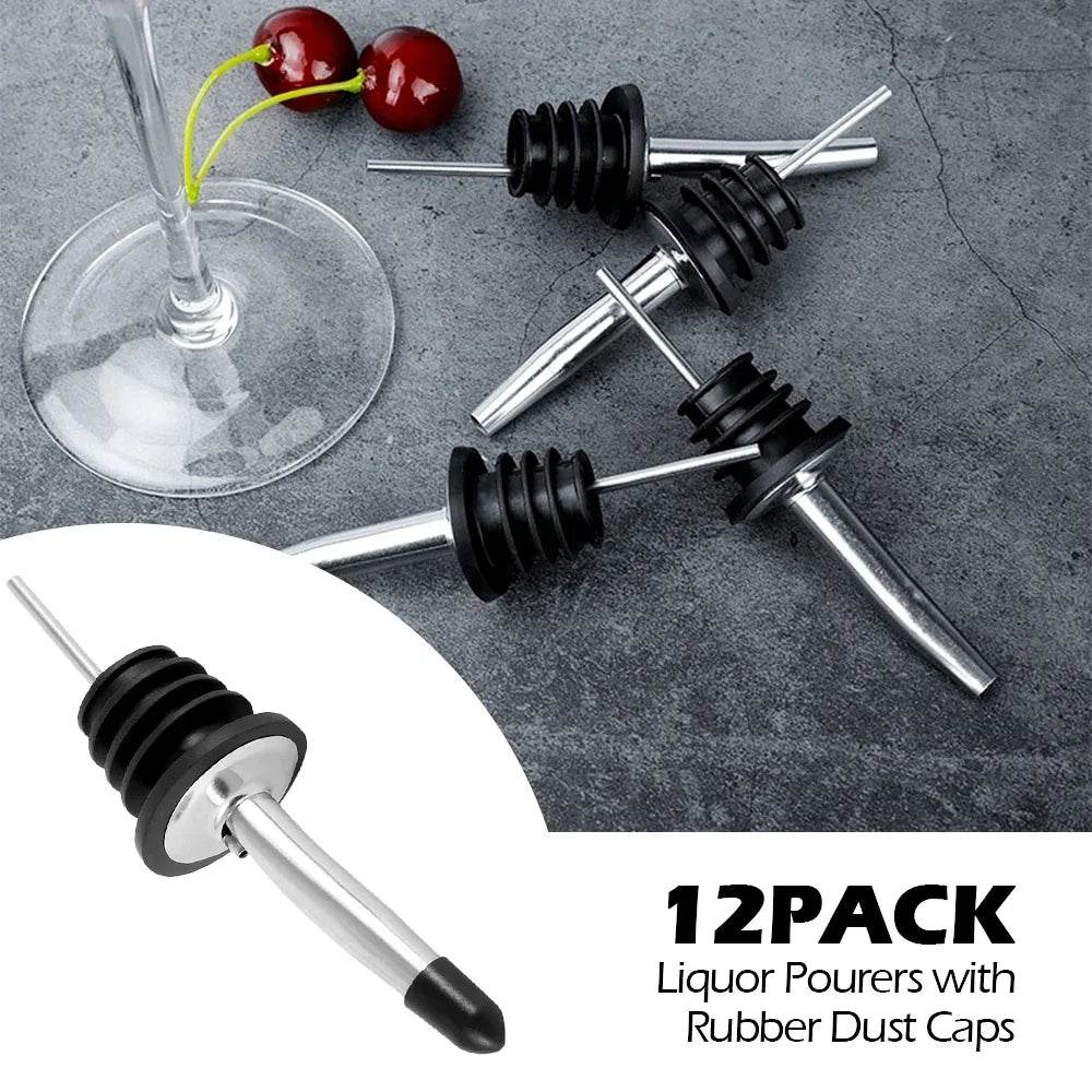 12/24pcs Stainless Steel Classic Bottle Pourers Tapered Spout Liquor Pourers Flow Wine Bottle Pour Spout Stopper Bar Accessories - P12 Hub Europe