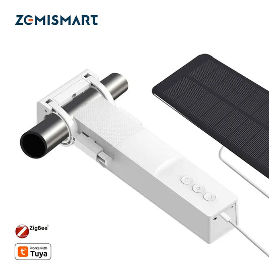 Zemismart Zigbee Smart Curtain Driver Robot Work with Solar Panel For 20-28mm Roman Rod Tuya Smart Life Alexa Homekit