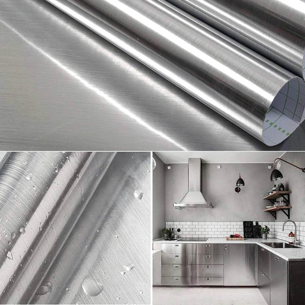 Decorative waterproof fireproof self-adhesive wallpaper 40cm brushed silver refrigerator living room kitchen countertop - P12 Hub Europe