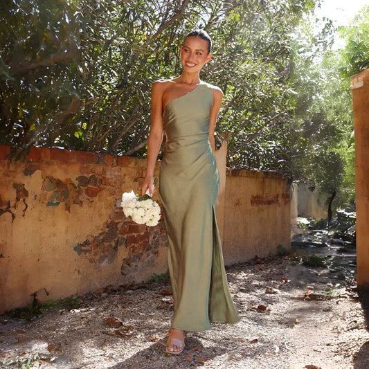 One-Shoulder Satin Dress for Summer Evenings & Weddings - P12 Hub Europe