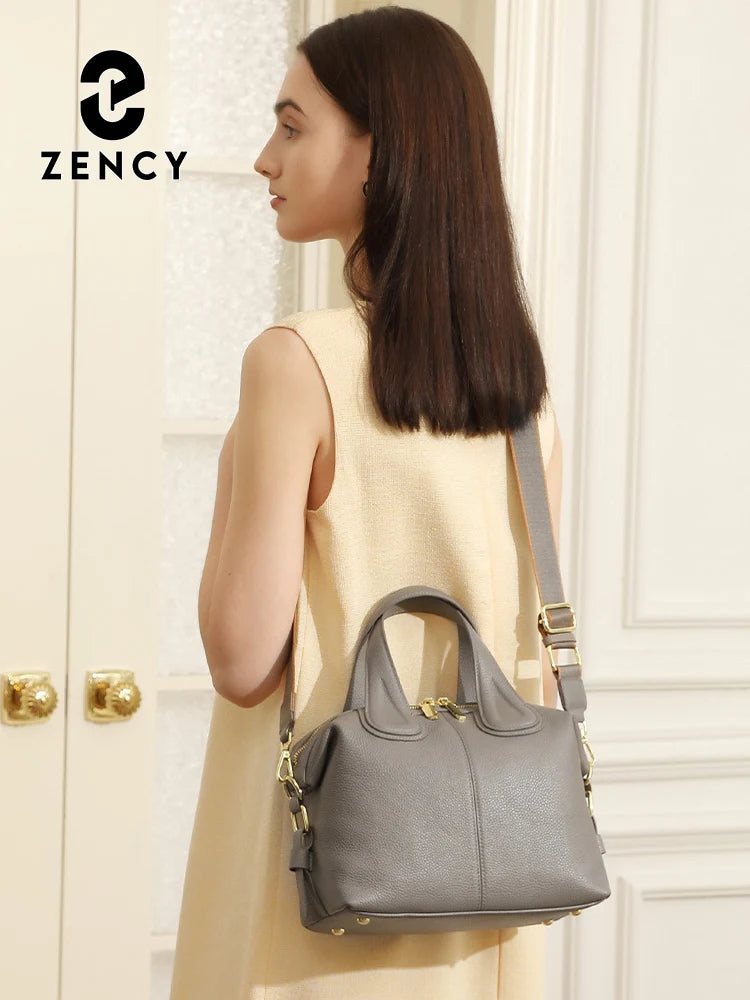 Zency 2 Straps Genuine Leather Top-handle Bag For Women Vintage Boston Bag Shoulder Handbag Crossbody Large Capacity Bolsas 2025