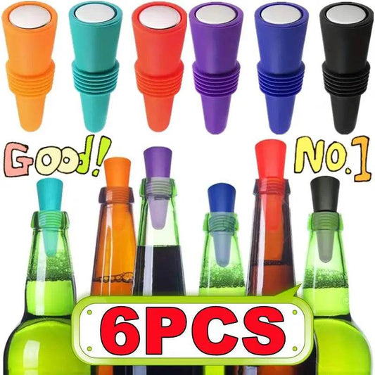 New 6/2/1PC Silicone Wine Bottle Stopper Set Whiskey Leak Proof Beer Champagne Bottle Cap Closer Wine Cork Lid Bar Accessories - P12 Hub Europe