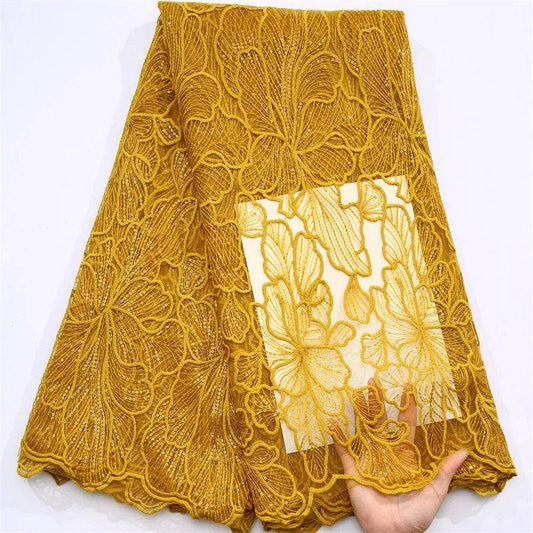 African Milk Silk Mesh Lace with Sequins 2025 French Net Lace Fabric Sewing Embroidered Lace Tulle Nigerian Women Wedding Dress - P12 Hub Europe