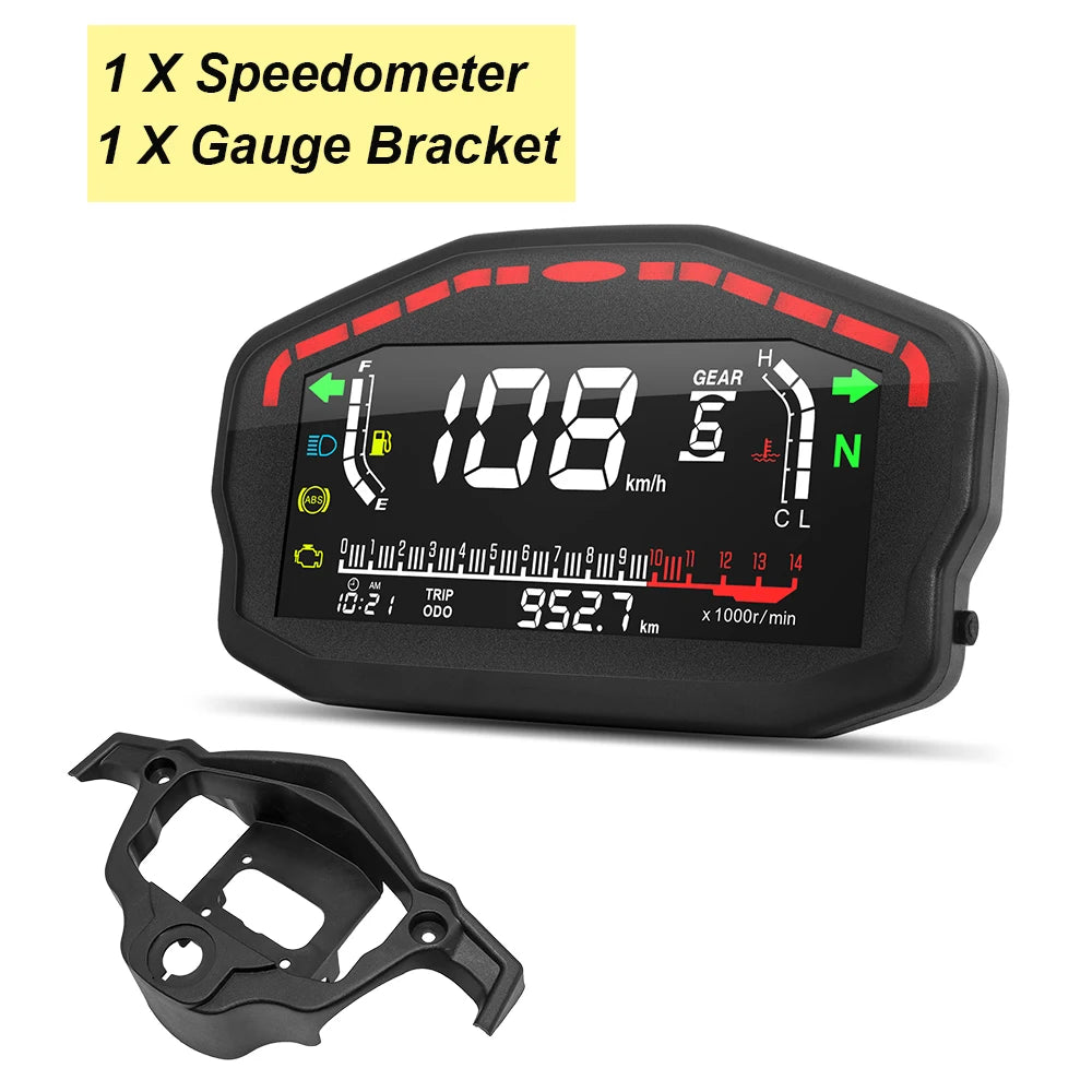 for1, 2,4 Cylinders Motorcycle Digital Board Dash Universal Motorbike Speedometer 0-14000r/min Odometer Gauge Gear Adjustable